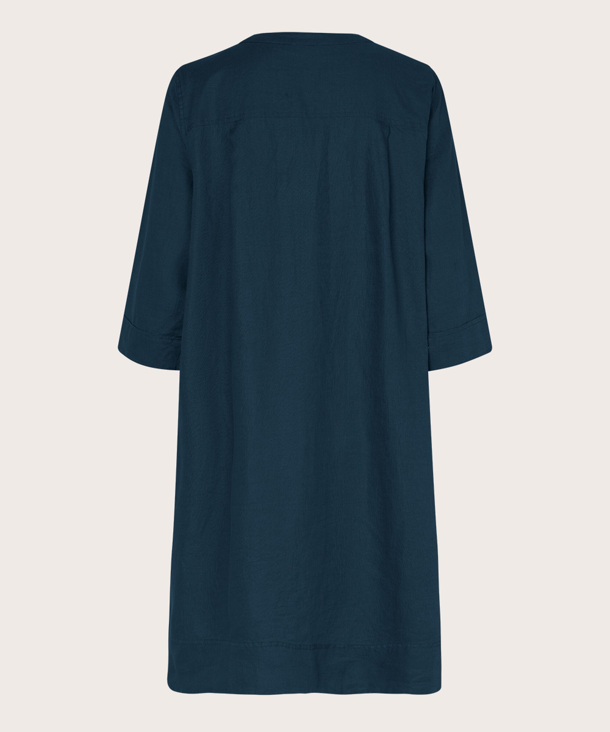 Leinenkleid mit V-Ausschnitt und Eingrifftaschen, Navy