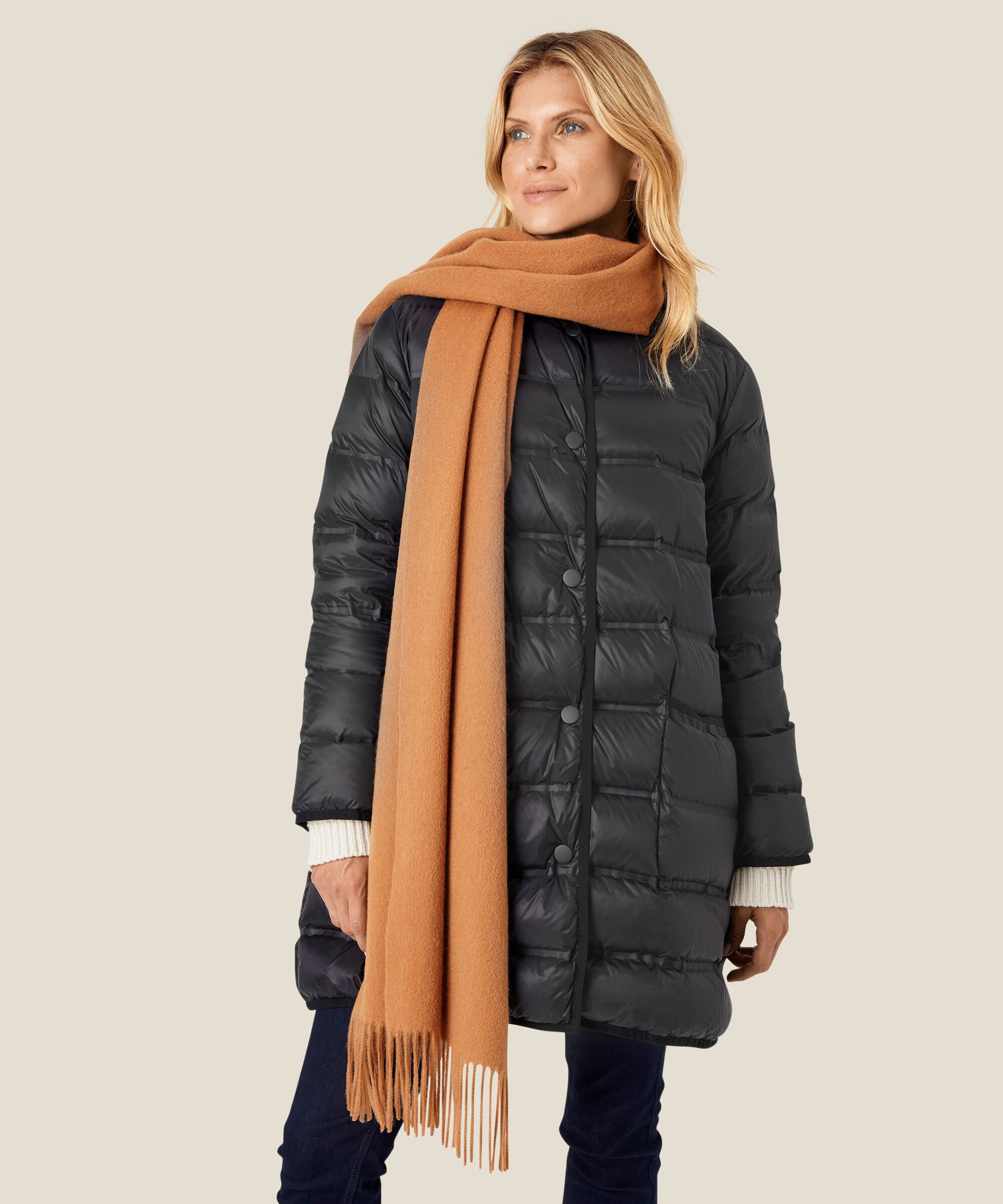 großer Wollschal mit Fransen, Tobacco Brown