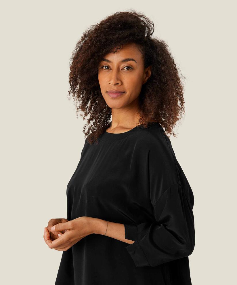 Viskosebluse Mit 3/4 Ärmeln, Black