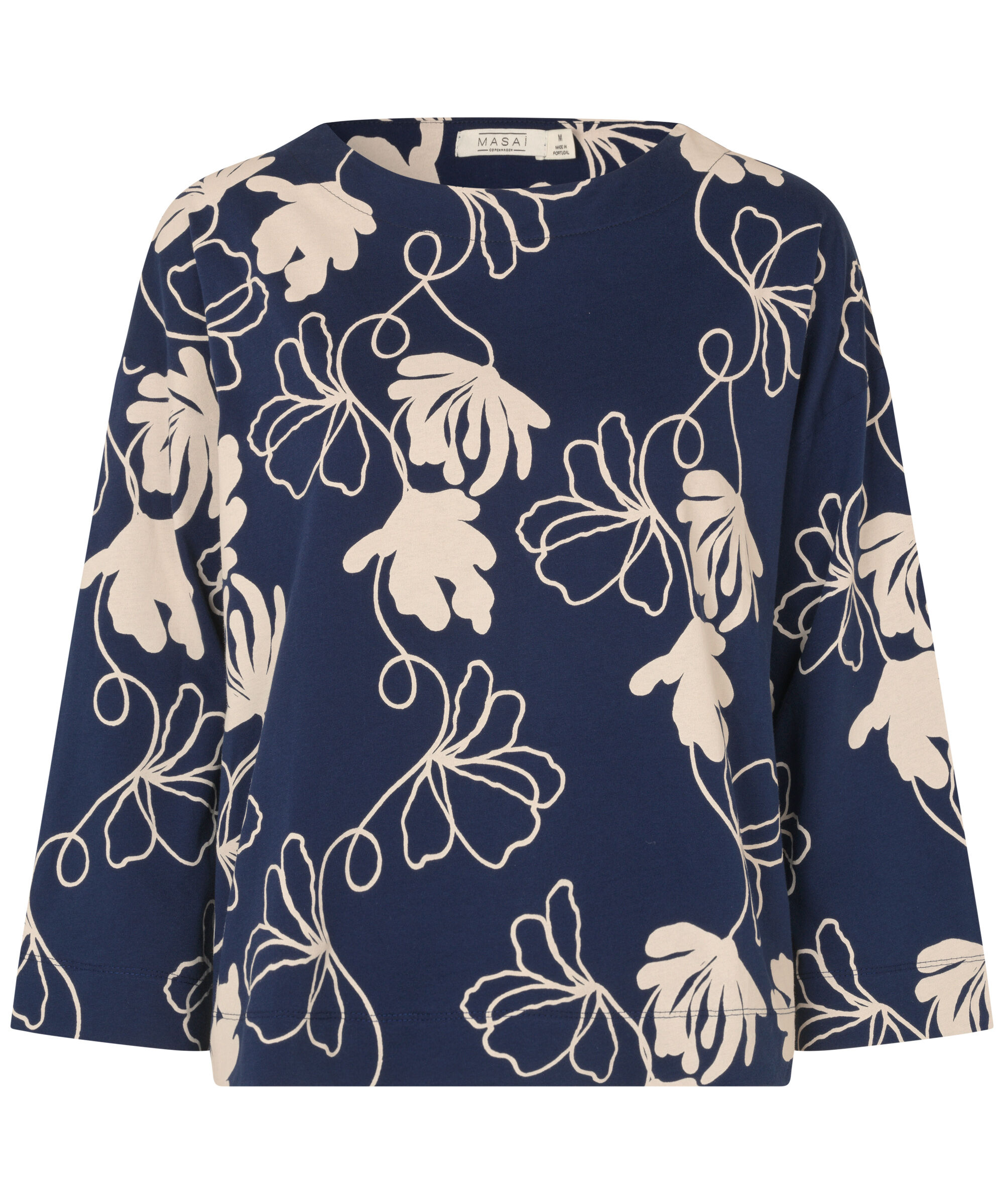 Jersey-Top mit Blumenmuster und langen &Auml;rmeln, Maritime Blue