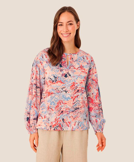 Baumwollbluse mit Knopfdetail am Hals, Orange com