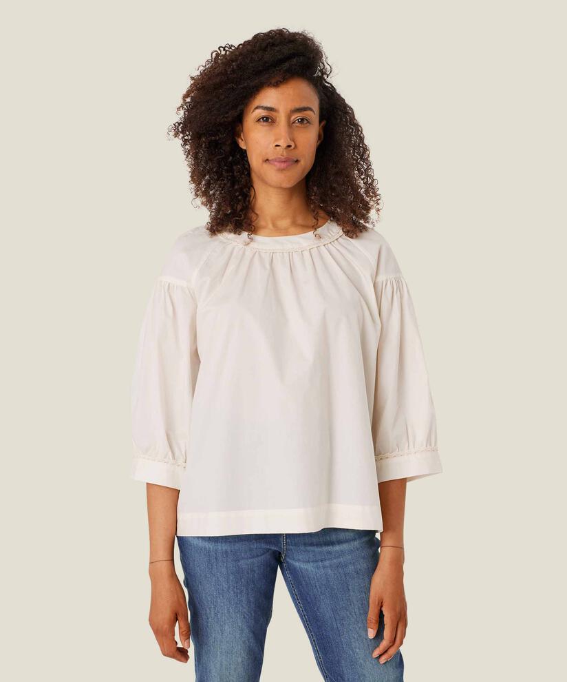 Baumwollbluse mit Spitzendetail, Jet Stream