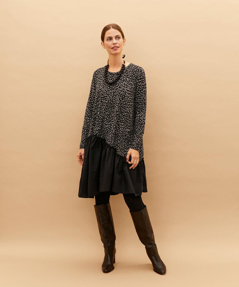 Jerseykleid mit angenähtem asymmetrischem Rock, Steel Grey