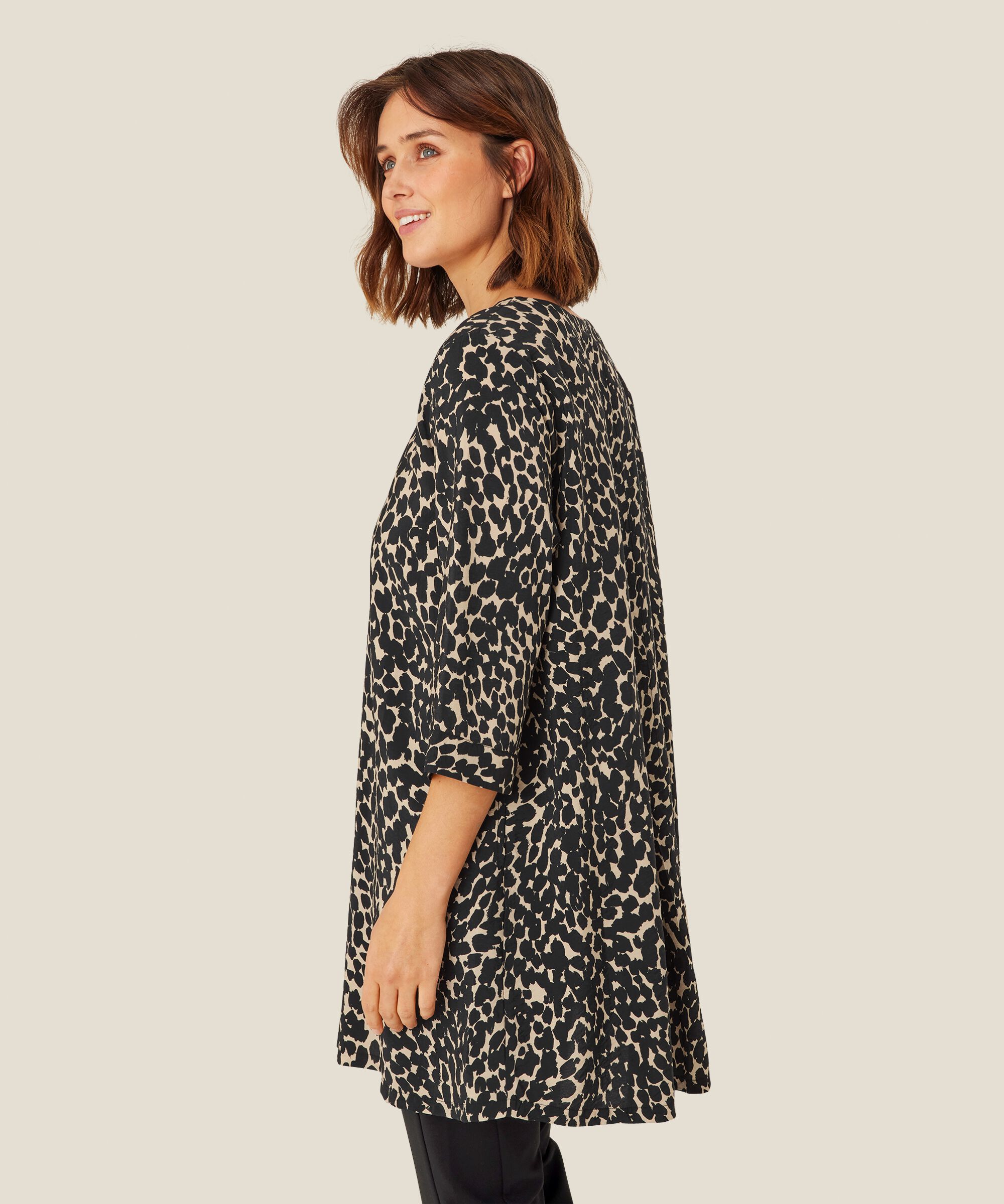 Bedruckte Viskose-Tunika mit 3/4-Ärmeln, Black