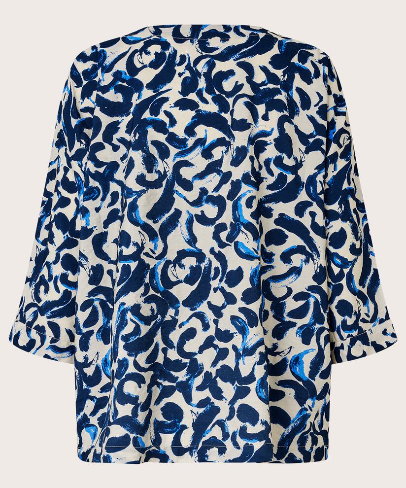 Bedruckte Viskosebluse Mit 3/4-ärmeln, Ultramarine