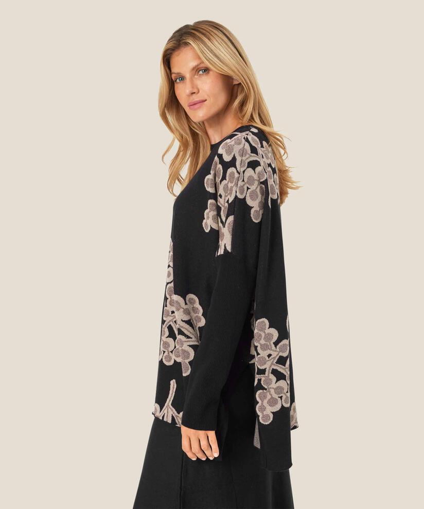 Pullover mit eingewebtem Blumenmuster, Black