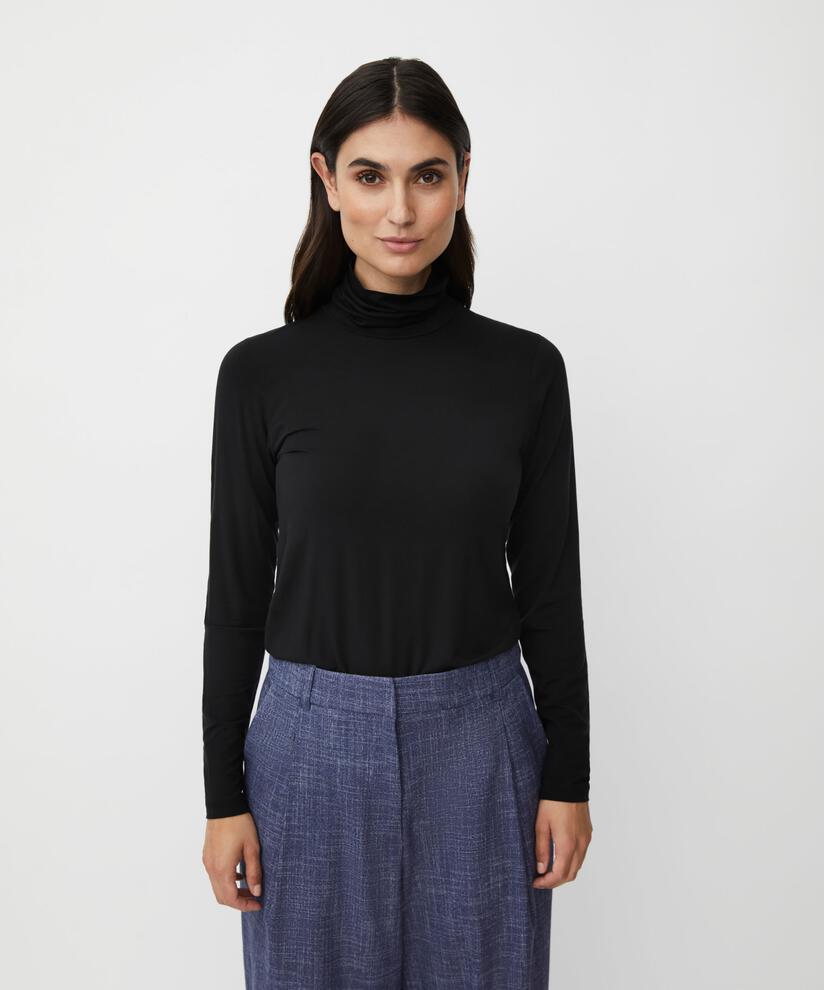 Rollkragenbluse Aus Weichem Jersey, Black