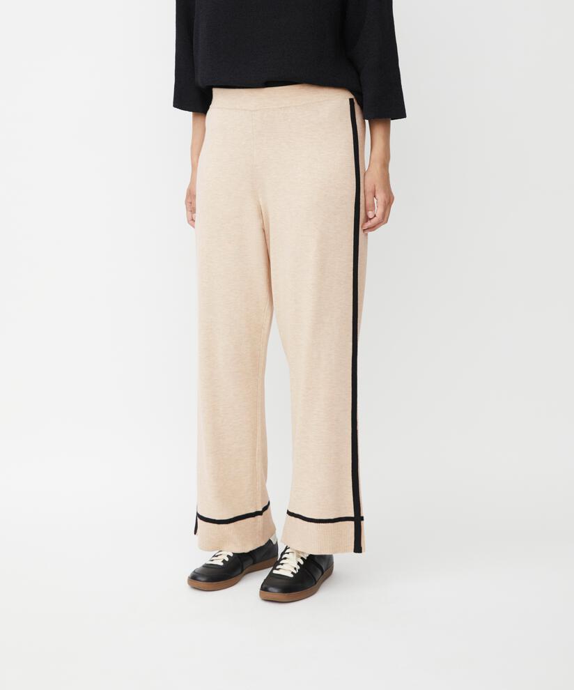 Feinstrickhose mit Kontraststreifen, L beige mel