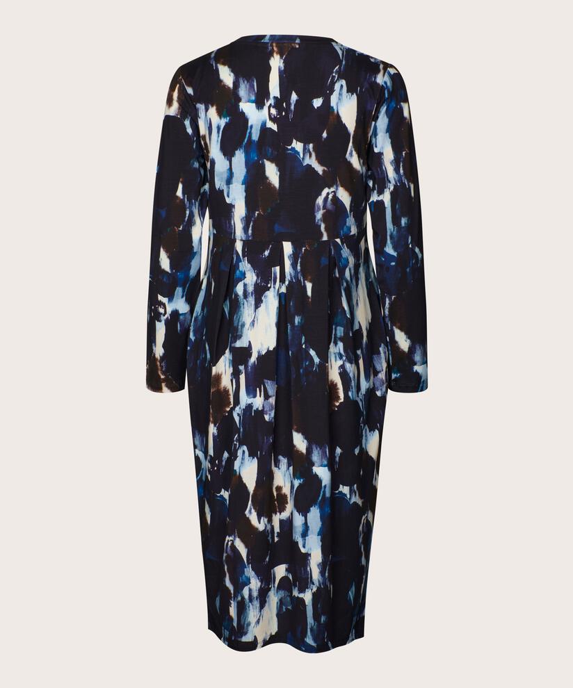 gemustertes Tulpenkleid mit langen Ärmeln, Maritime Blue