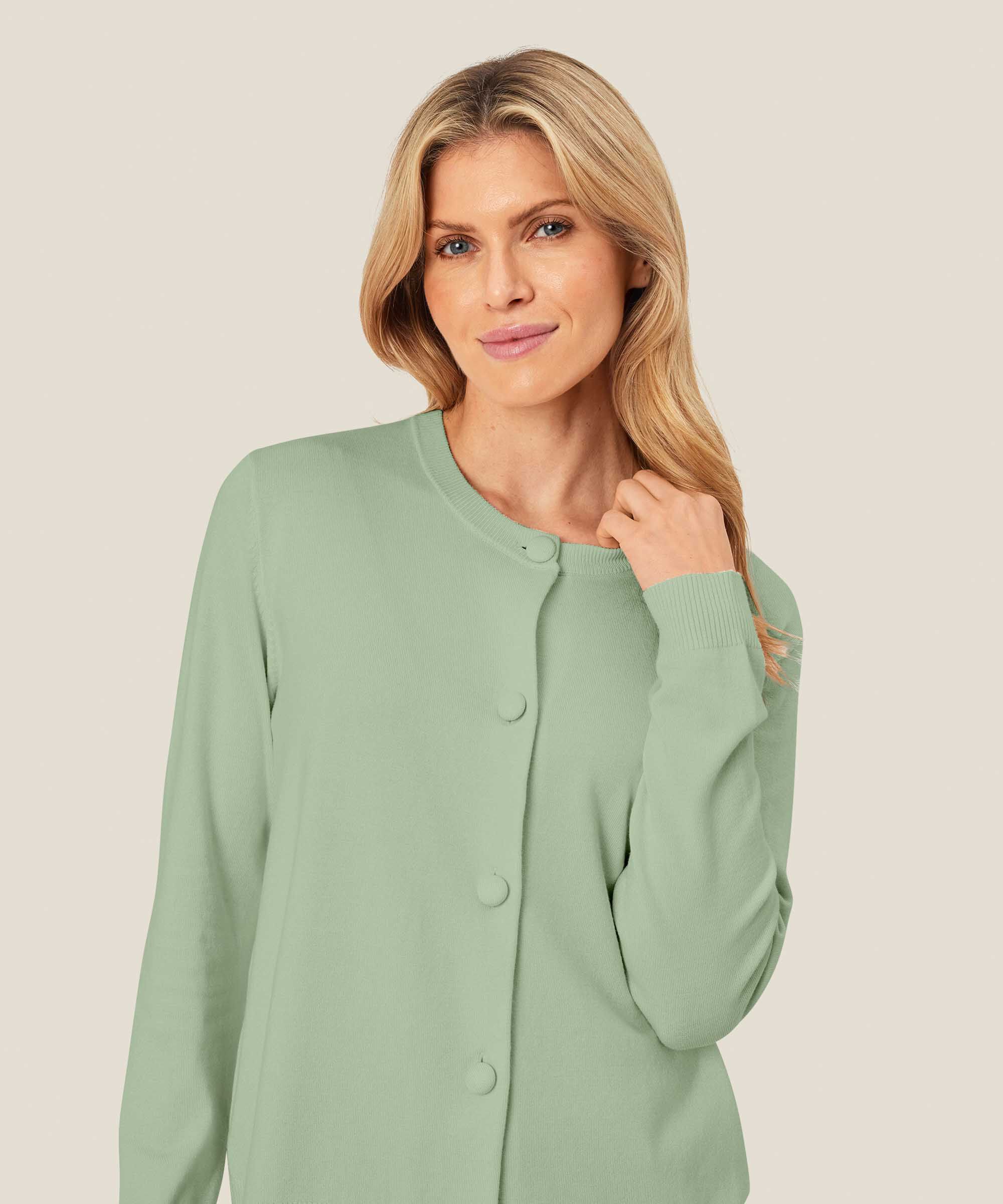 Feinstrick-Cardigan mit Rundhalsausschnitt, Frosty Green
