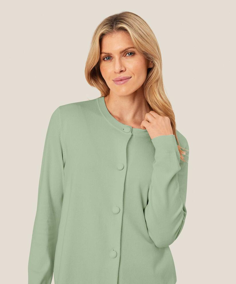 Feinstrick-Cardigan mit Rundhalsausschnitt, Frosty Green