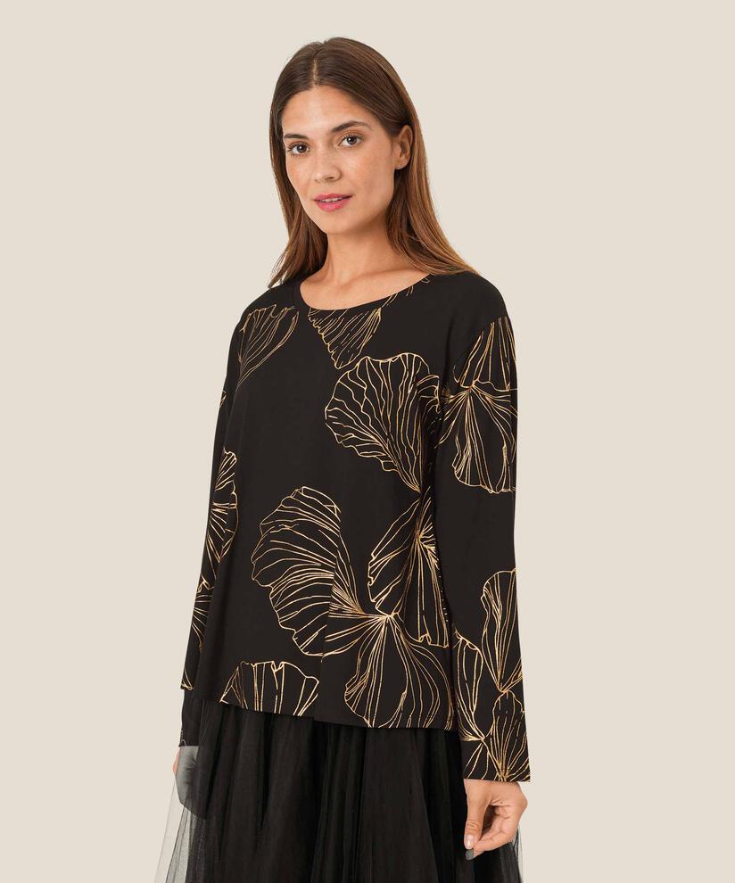 Bedrucktes Shirt Mit Rundem Hals, Gold