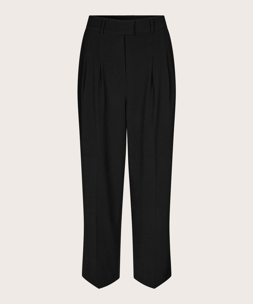 Hose mit hoher Taille und Falten vorne, Black