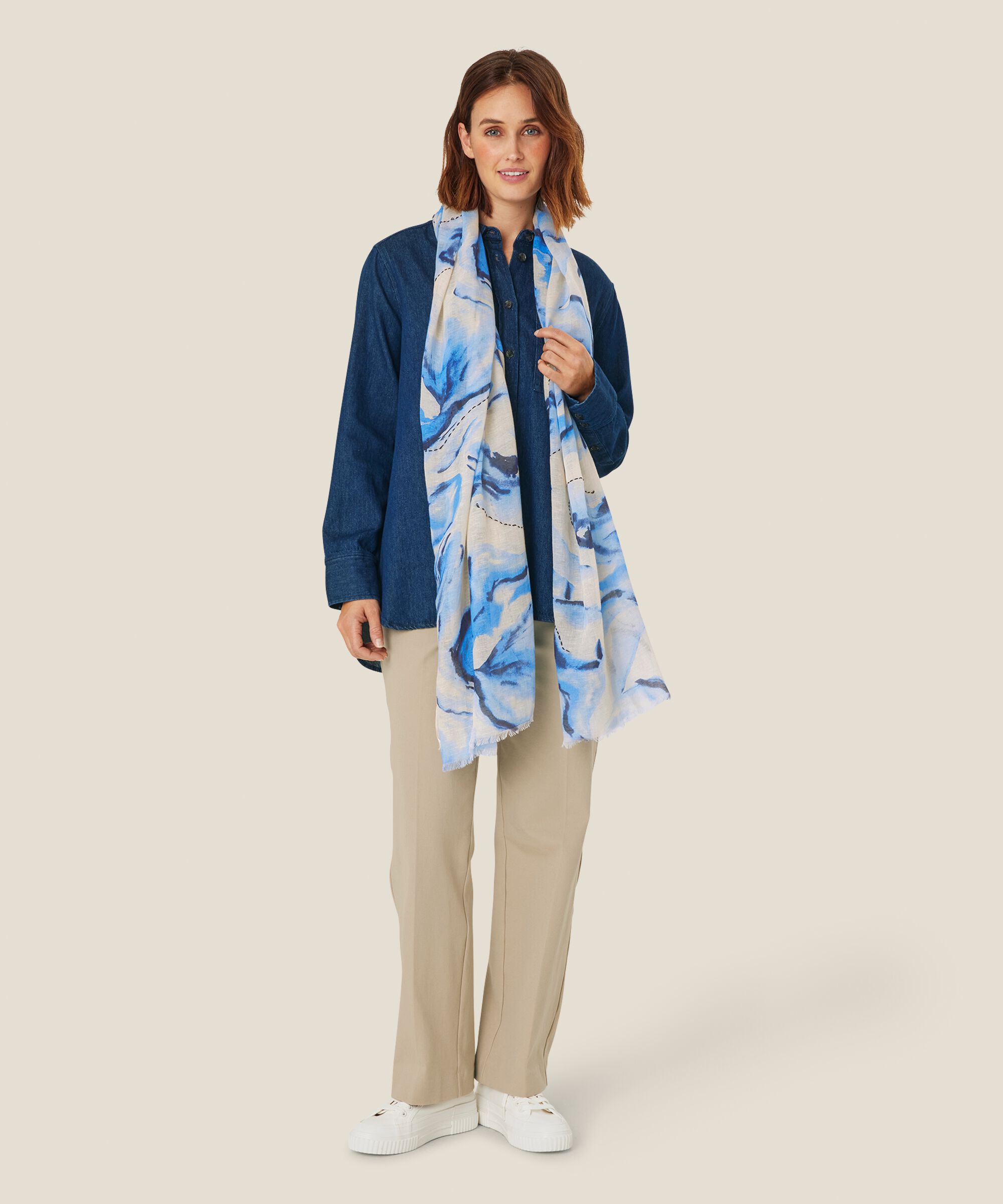 gemusterter Schal aus Baumwollmischung, Powder Blue