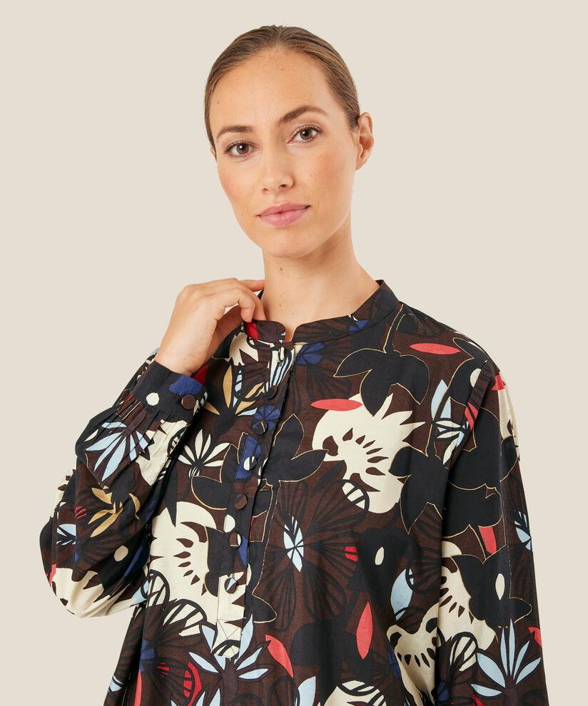 Viskosebluse mit Knopfleiste, Coffee Bean