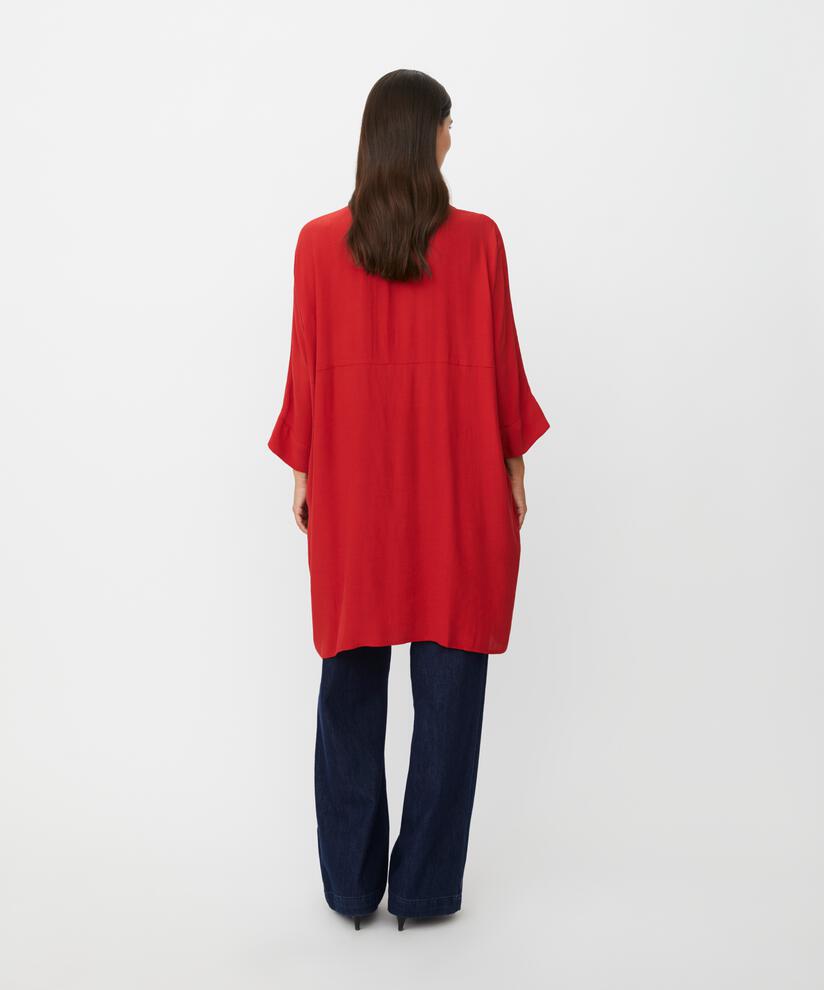 Hemdblusenkleid Aus Viskose Mit Dreiviertelärmeln, Scarlet Sage