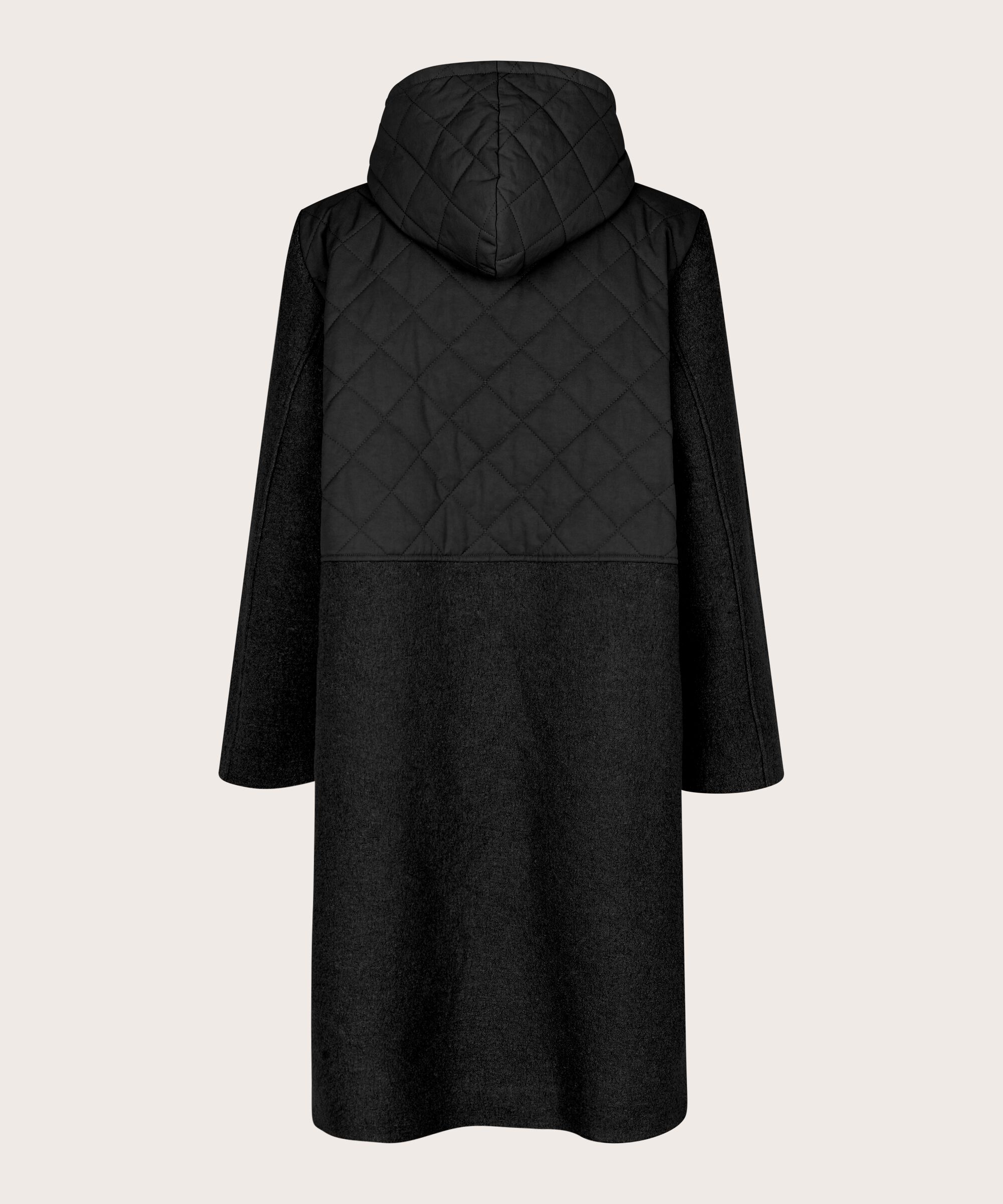 Wollmantel mit Steppdetails und großen Taschen, Black