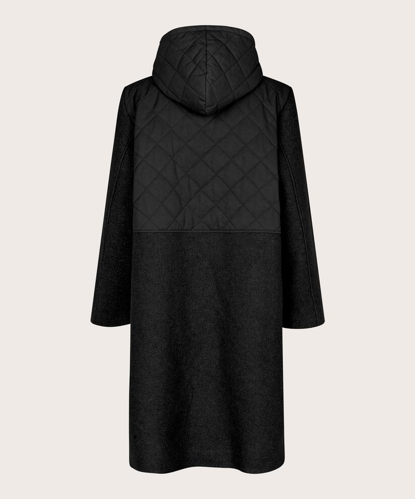 Wollmantel mit Steppdetails und großen Taschen, Black