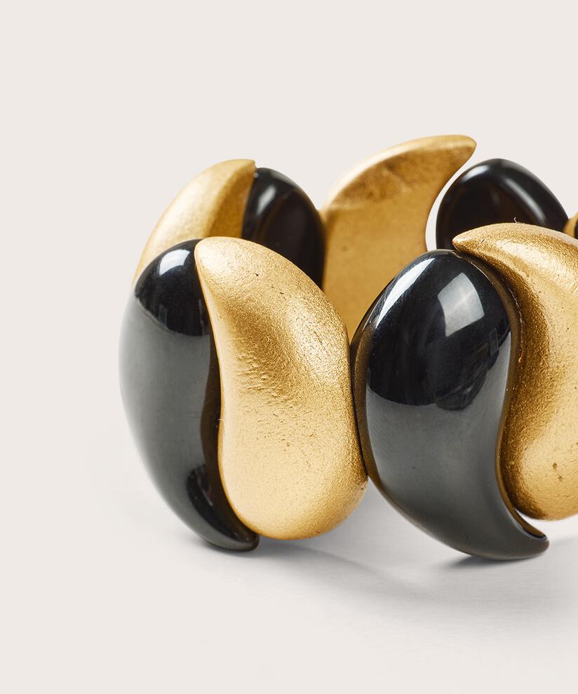 elastisches Armband mit schwarzen und goldenen Elementen, Gold