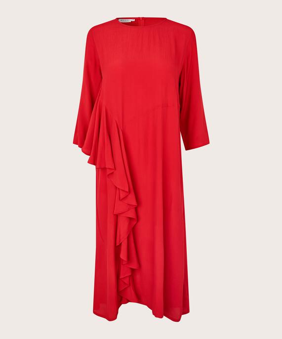 Viskosekleid mit Rundhalsausschnitt und Rüschen, Scarlet Sage