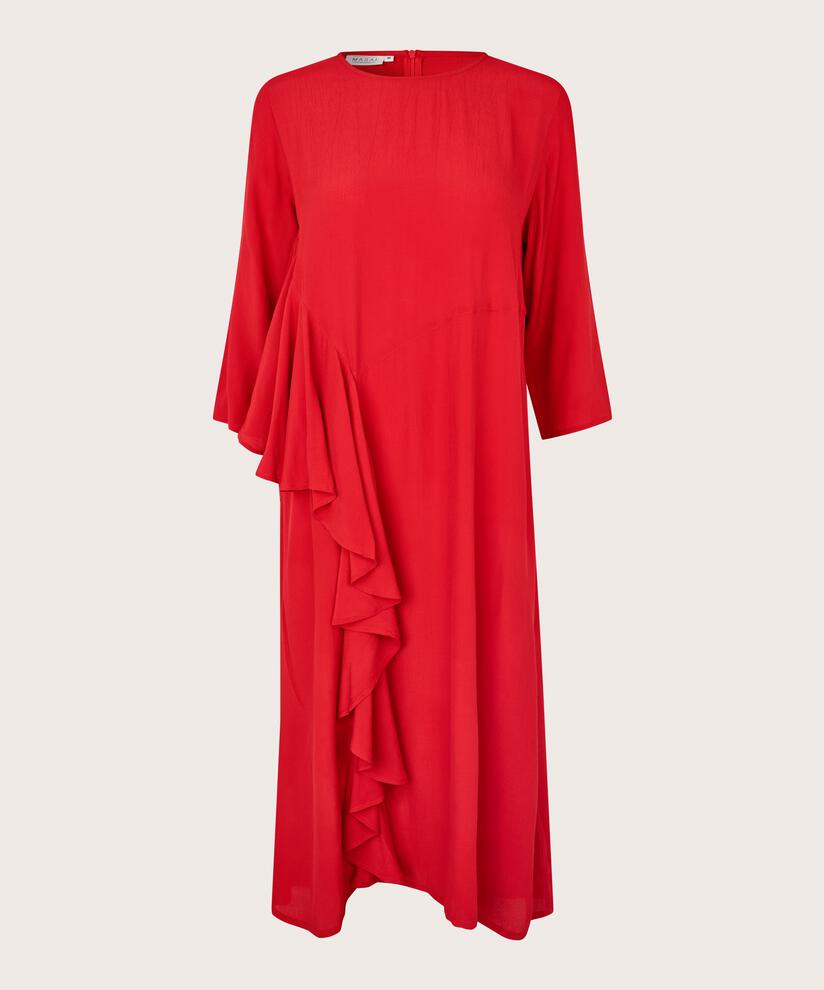 Viskosekleid mit Rundhalsausschnitt und Rüschen, Scarlet Sage