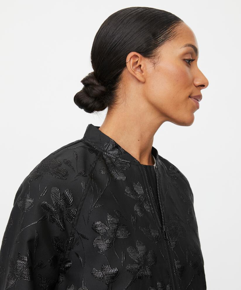 Jacke mit Reißverschluss und Blumenstickerei, Black