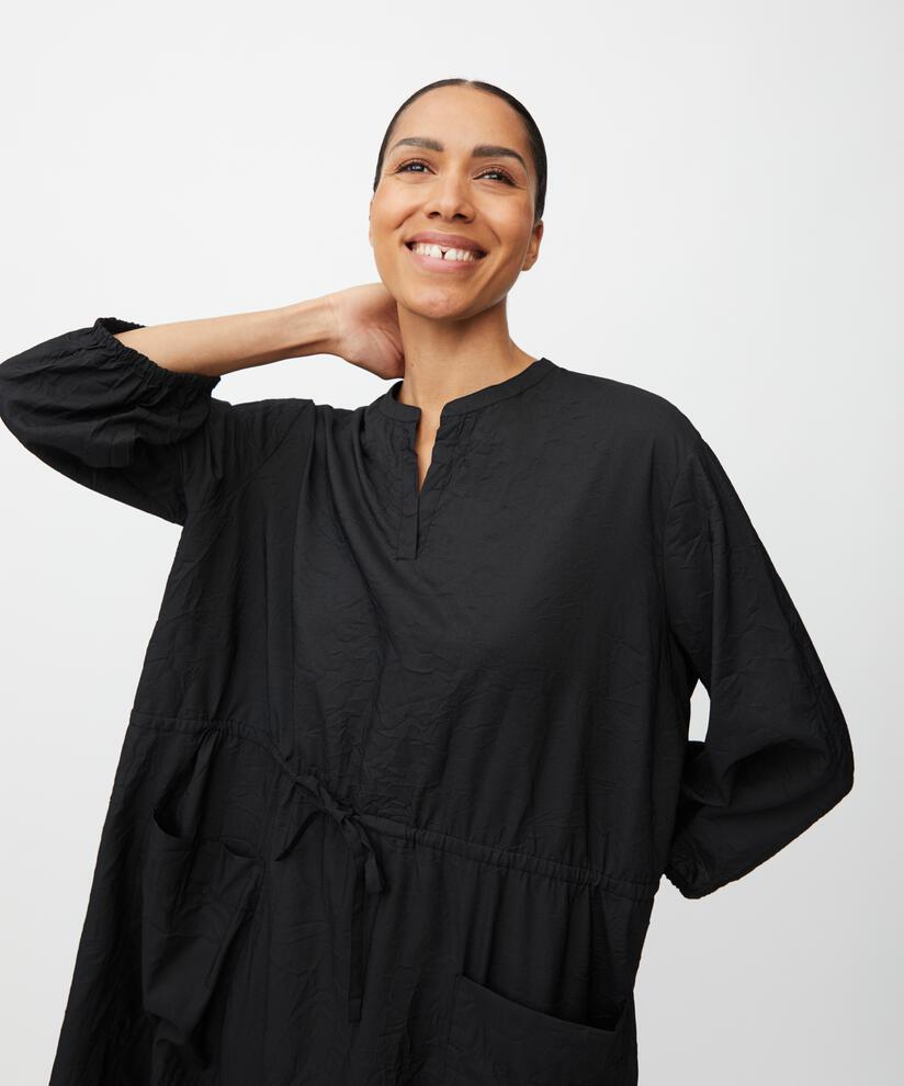 Viskosekleid mit elastischem Saum und Bindeband, Black
