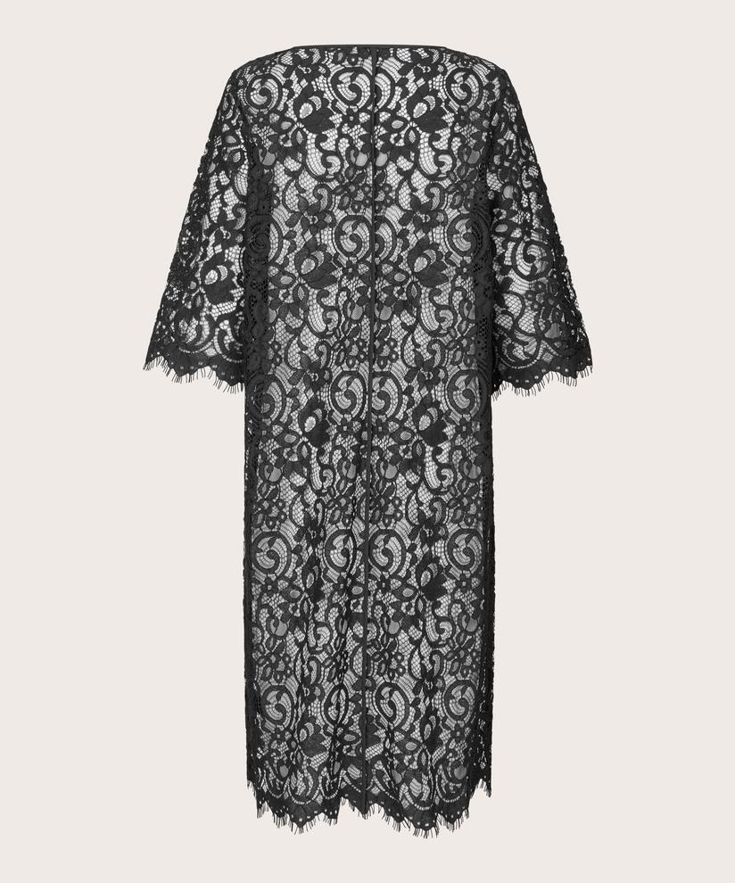 transparentes Spitzenkleid mit Fransen, Black