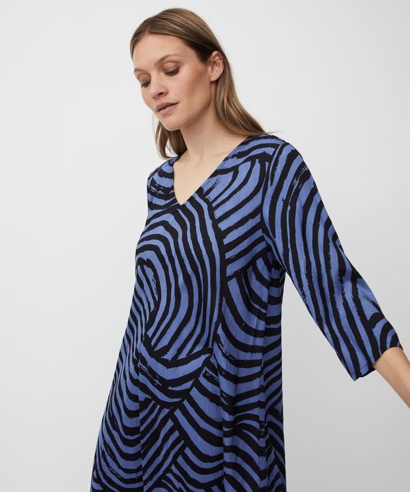 bedrucktes Viskosekleid mit V-Ausschnitt, Bijou Blue