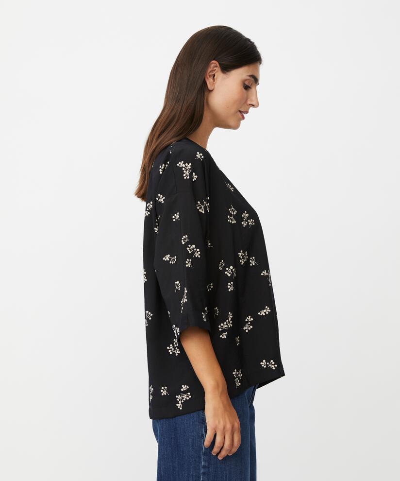 bedruckte Viskosebluse mit 3/4-Ärmeln, Black