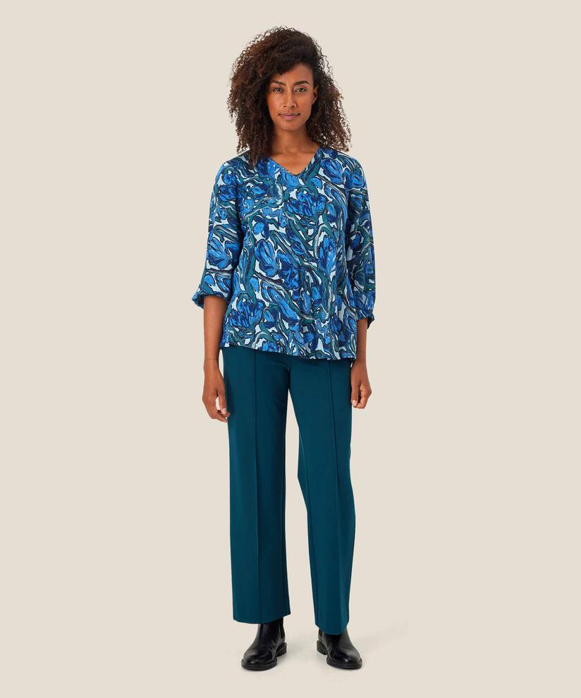 Bedruckte Viskosebluse Mit V-ausschnitt, Blue Fog