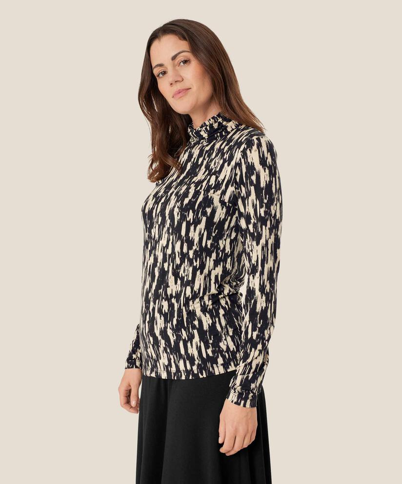 Rollkragenbluse aus weichem Jersey, Black