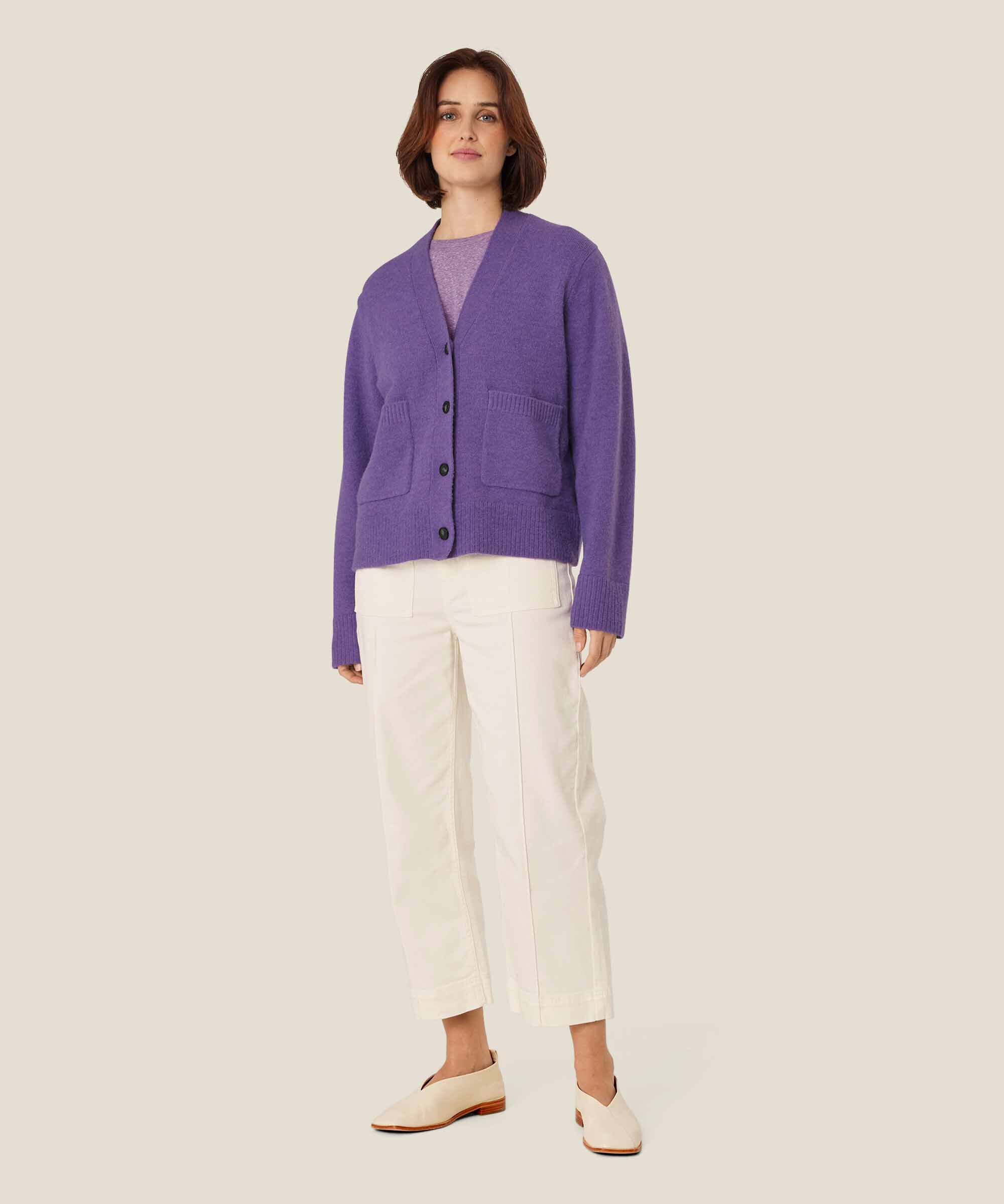 klassischer Cardigan aus Wollmischung, Meadow Violet