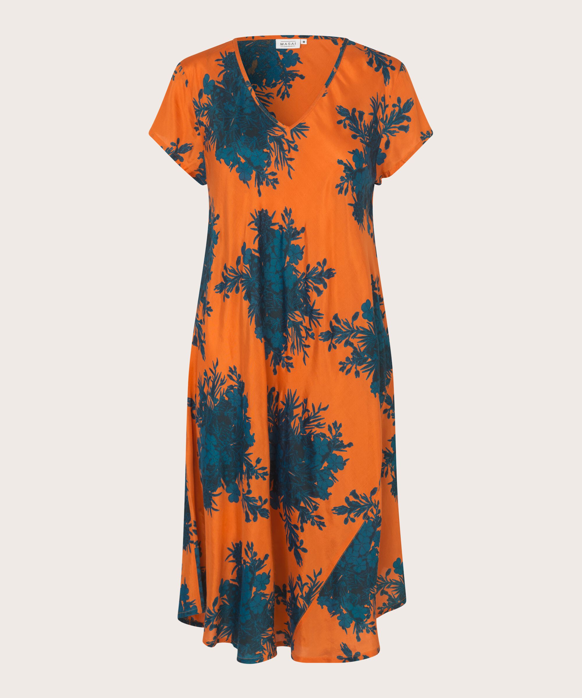 Bedrucktes Viskosekleid mit V-Ausschnitt, Russ Orange