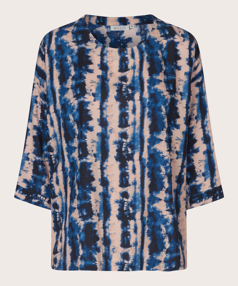 Viskosebluse Mit 3/4 Ärmeln, Navy Peony