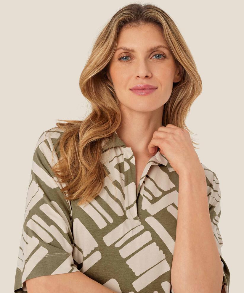 Bedruckte Jersey-Tunika mit V-Ausschnitt, Dusky Green