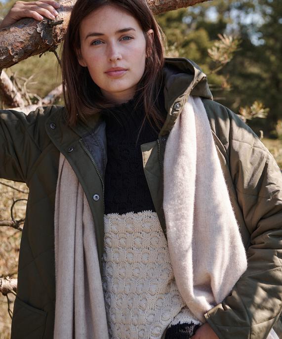 großer Wollschal mit Fransen, L beige mel