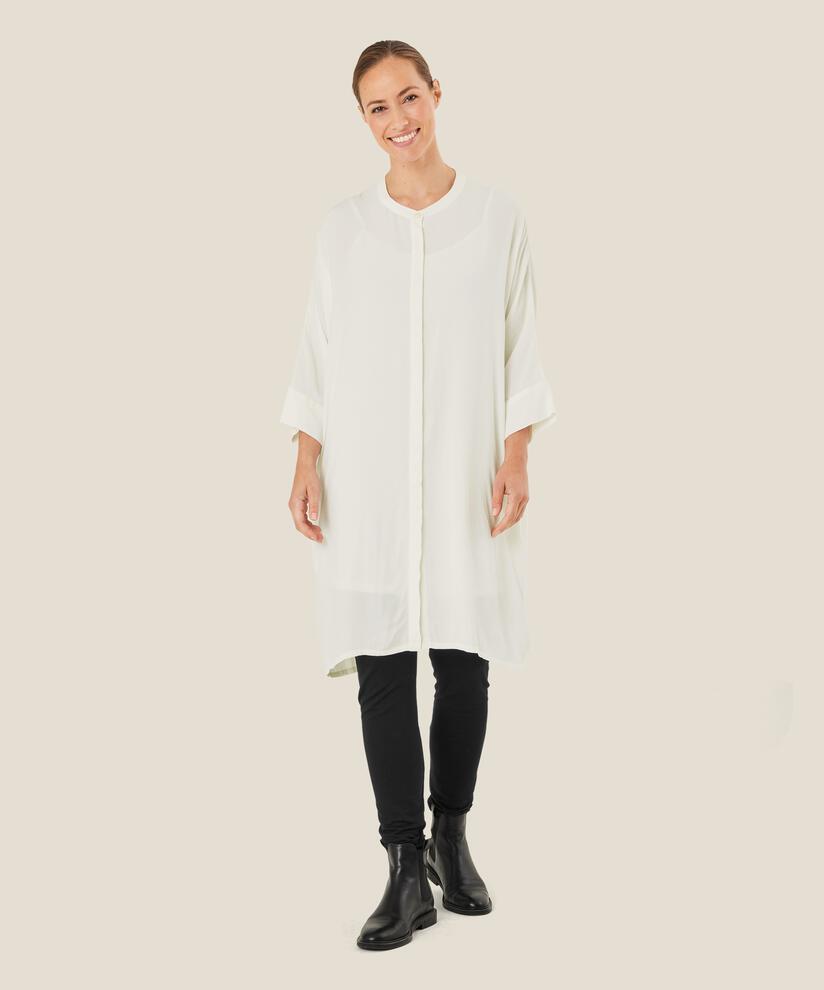 Hemdblusenkleid Aus Viskose Mit Dreiviertelärmeln, Cream