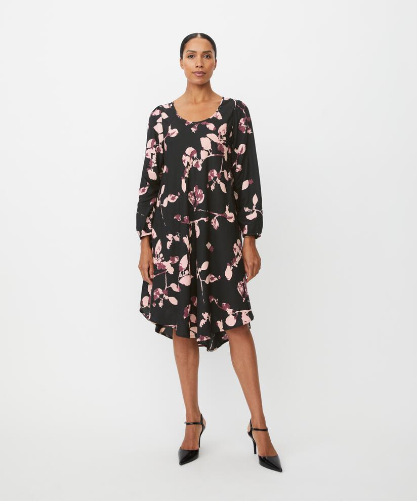 Bedrucktes Viskosekleid Mit Rundhalsausschnitt, Tawny Port