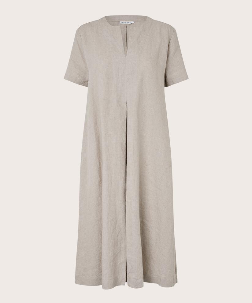 kurzärmliges Leinenkleid mit Eingrifftaschen, Natural