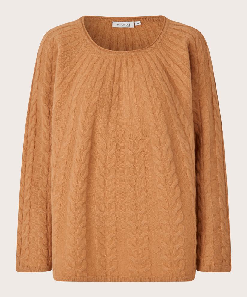 Pullover aus Wolle mit Zopfmuster, Bisquit