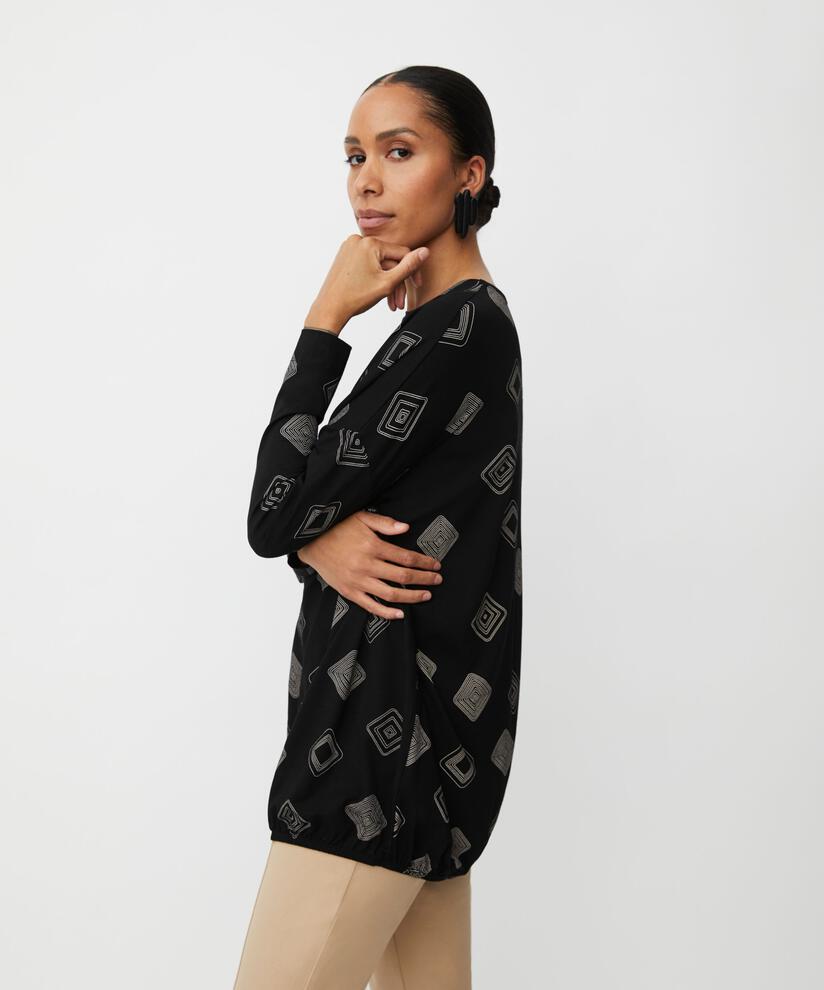 bedrucktes Shirt mit elastischem Saum, Black