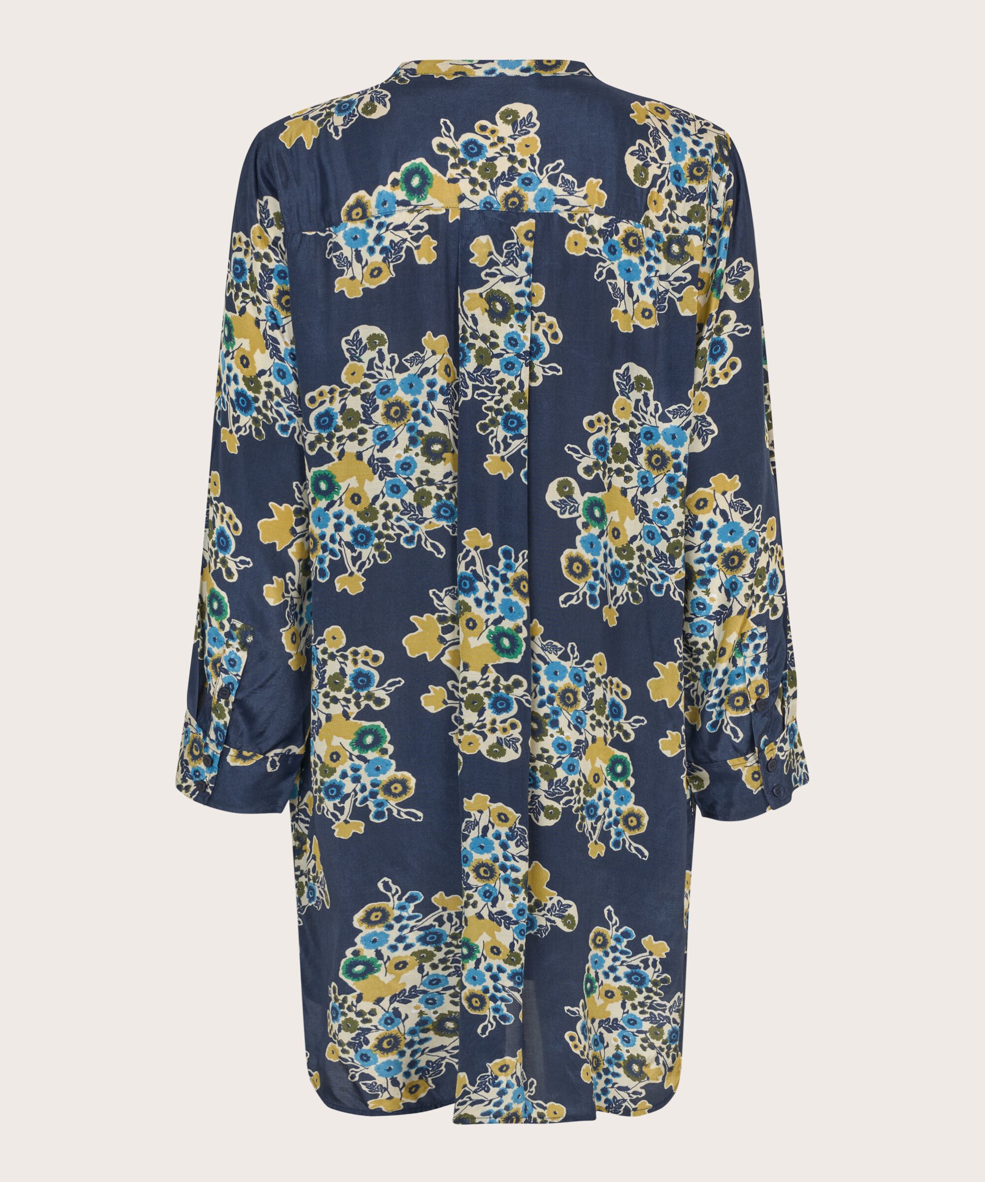 Geblümte Viskose-Tunika mit V-Ausschnitt, Mood Indigo