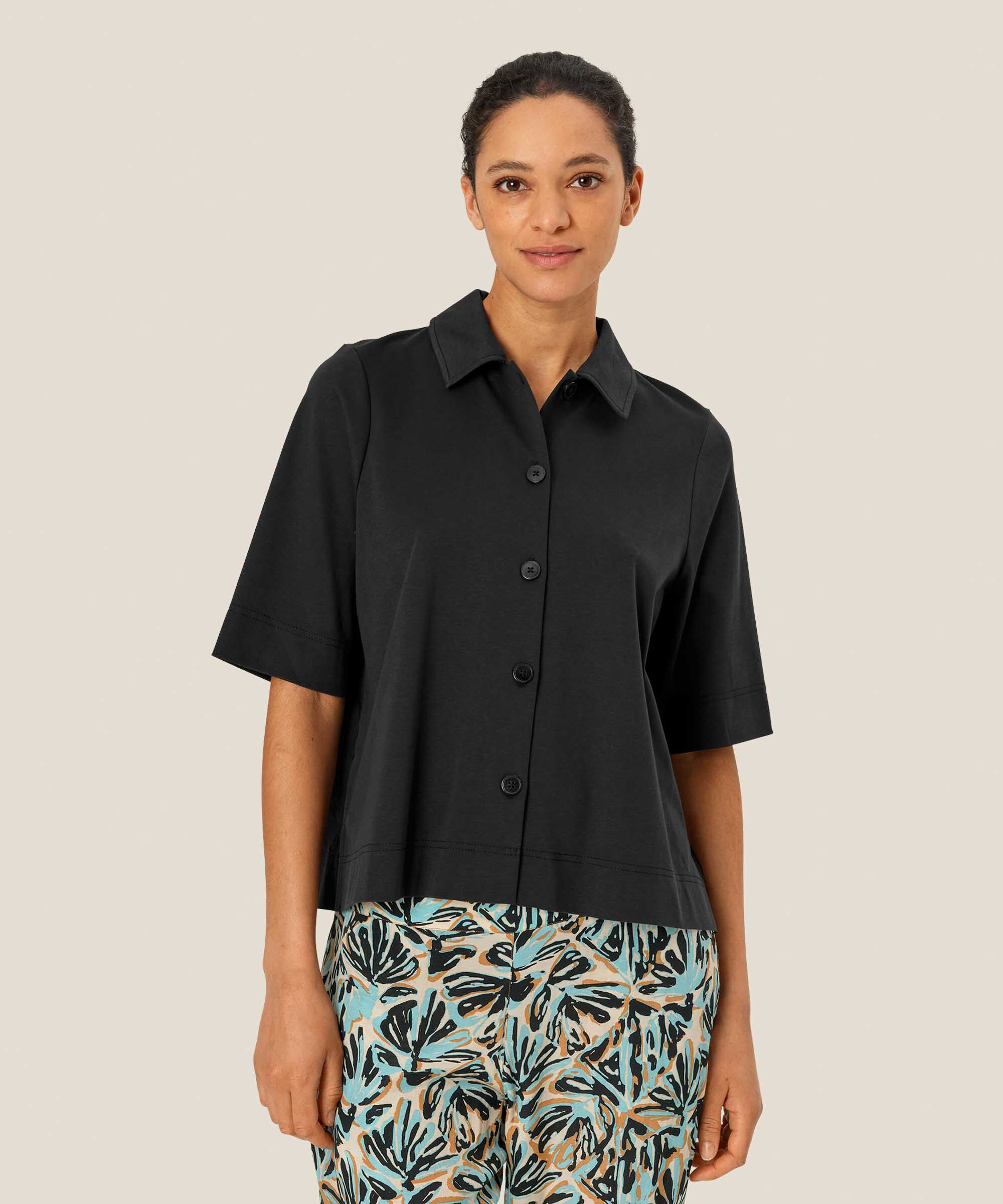 Jerseyhemd mit Popeline-Rückseite, Black