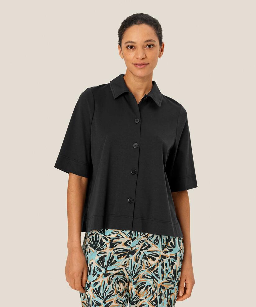 Jerseyhemd mit Popeline-Rückseite, Black