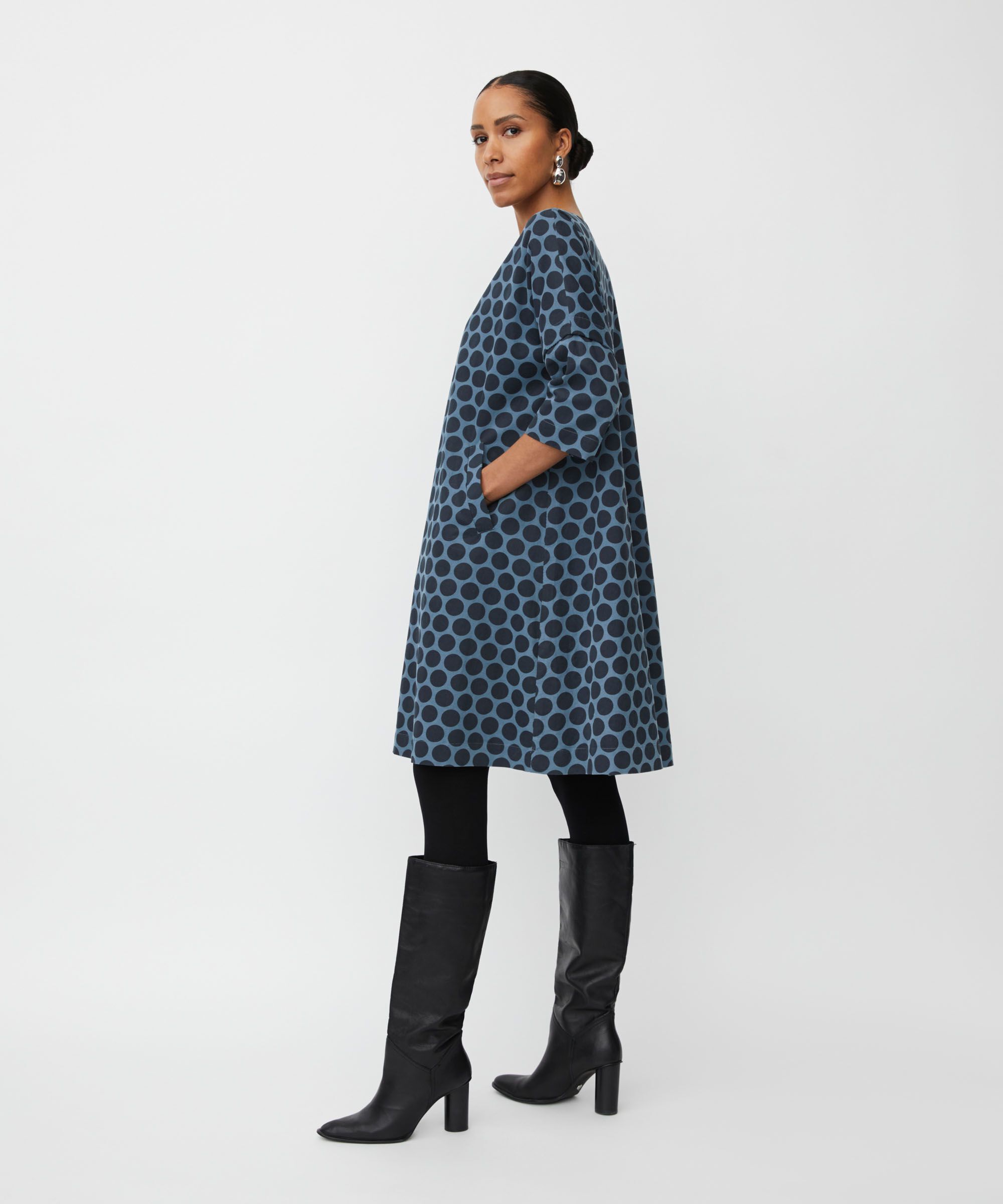 gepunktetes Samtkleid mit 3/4-Ärmeln, Navy Blazer