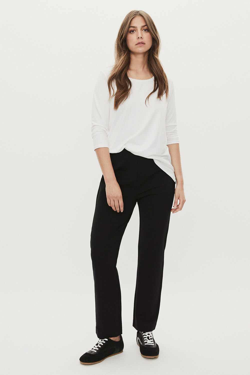 Paige JERSEY Hose - Black, Shirt Mit Rundem Hals - White