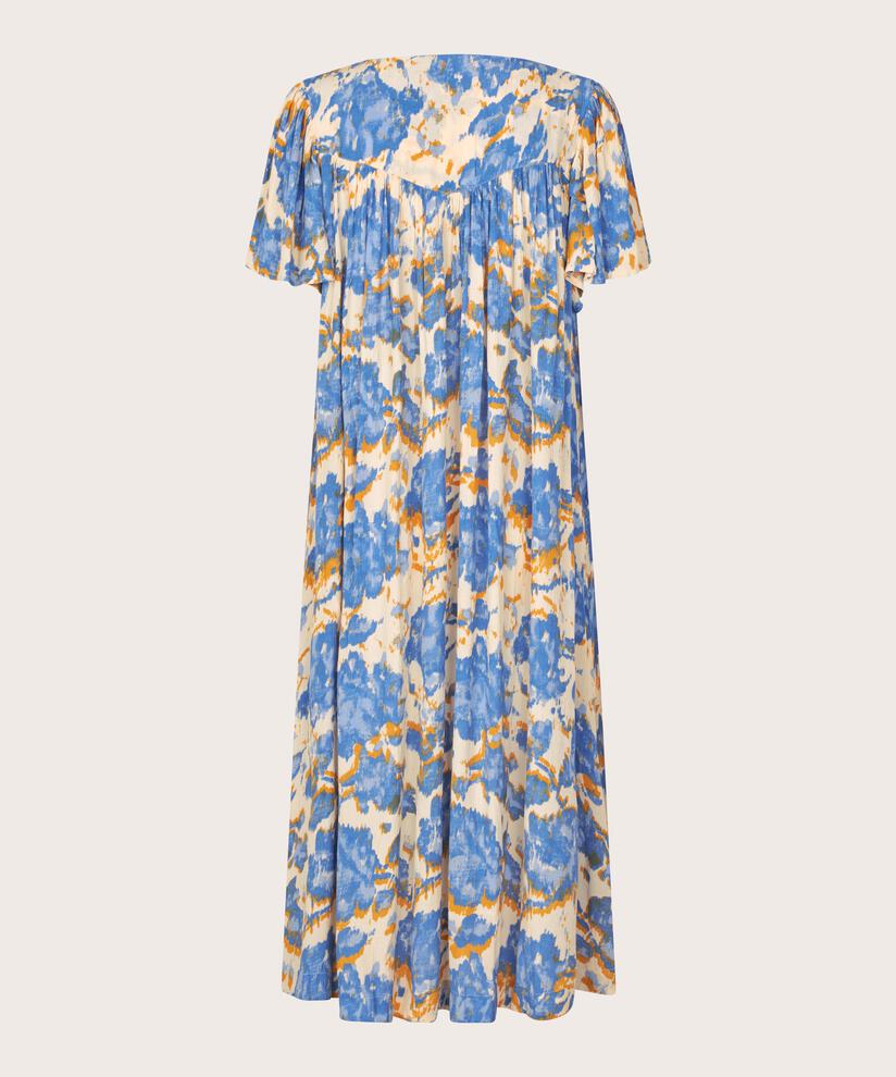 gemustertes Viskosekleid mit vielen Falten, Nebulas Blue