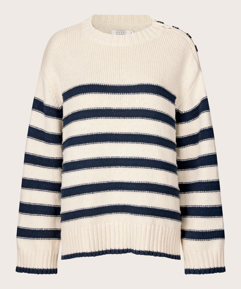 Strickpullover mit Knopfdetail an der Schulter, Mblue/Whc
