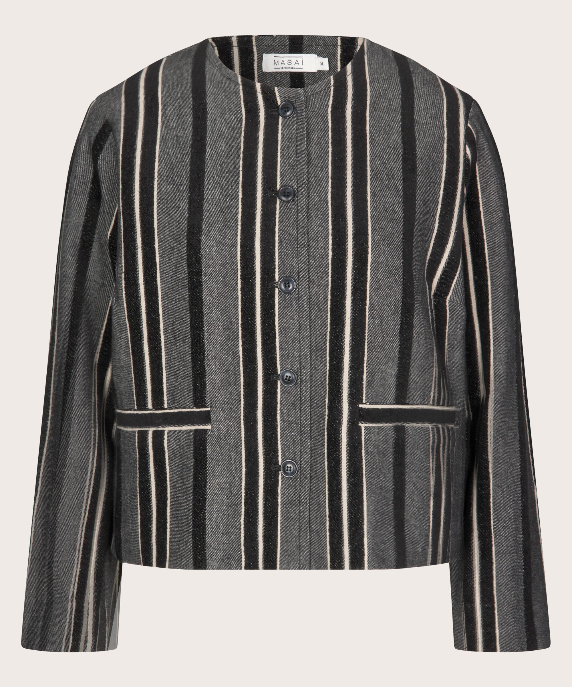 kurze gestreifte Jacke mit Futter, Black